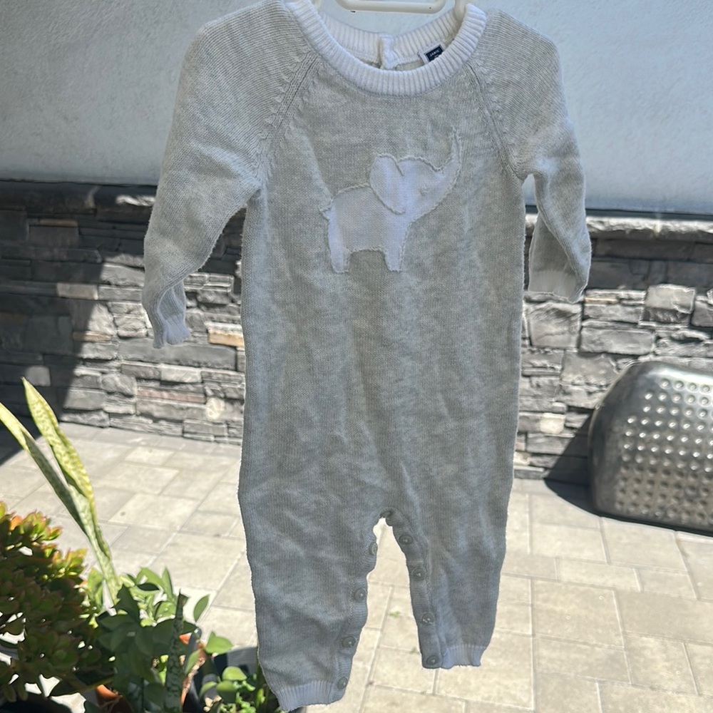 Janie and Jack Gray Elephant One Piece